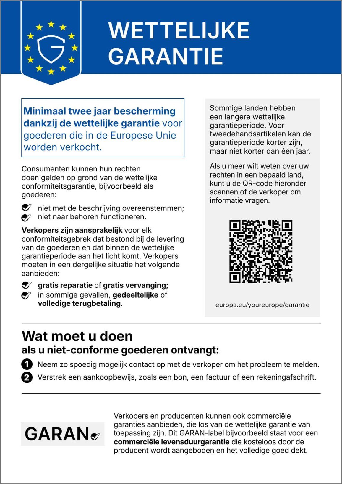 Officiële Europese poster met uitleg over wettelijke garantie